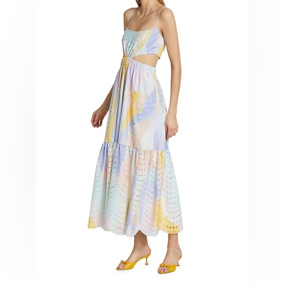 Monique Lhuillier Dresses & Skirts - Monique Lhuillier Pastel Watercolor Cutout Midi Dress - Yellow, Lavender, Blue
